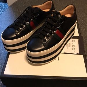 Black Leather Gucci Platform Shoes